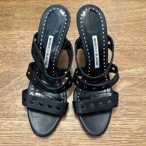 Manolo Blahnik Strappy Black Heels Sandals Like-New Size 37 1/2